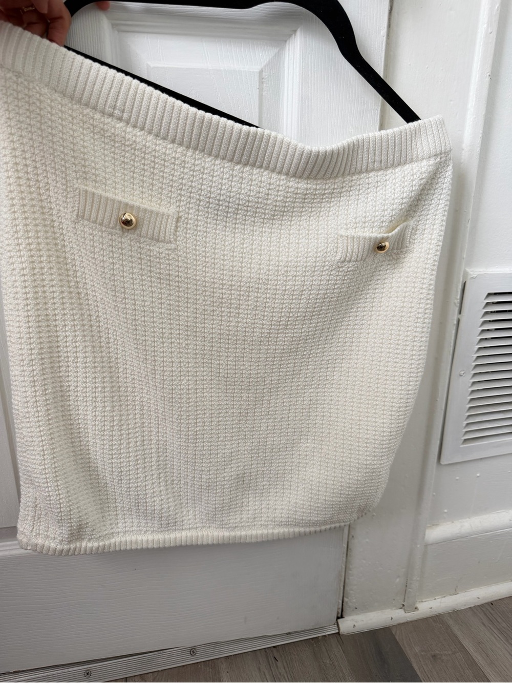 French Connection Cream Waffle Knit Skirt with Gold Buttons